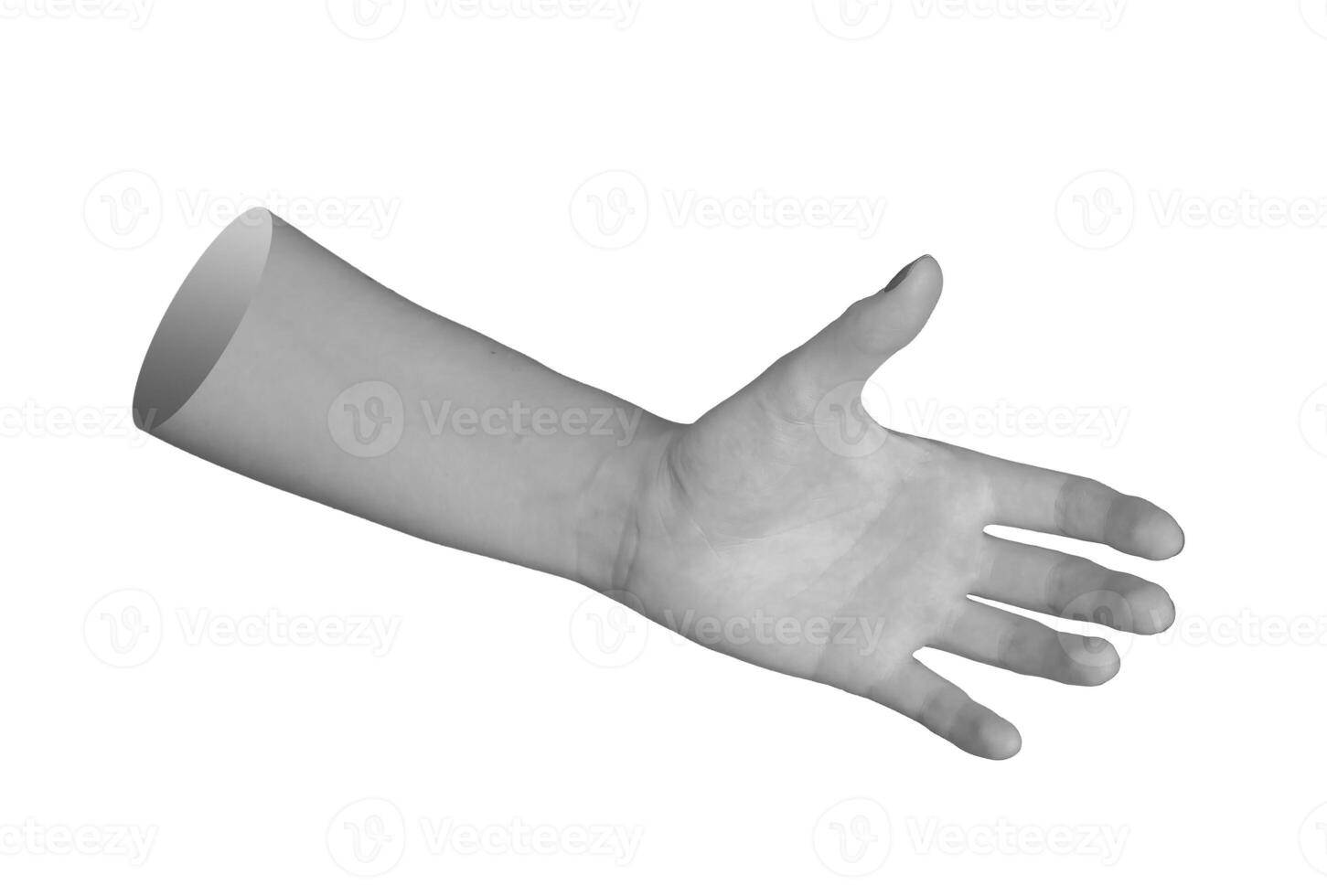 hand, palm open and fingers positioned to grip and reach for an invisible object or bottle, isolated photo
