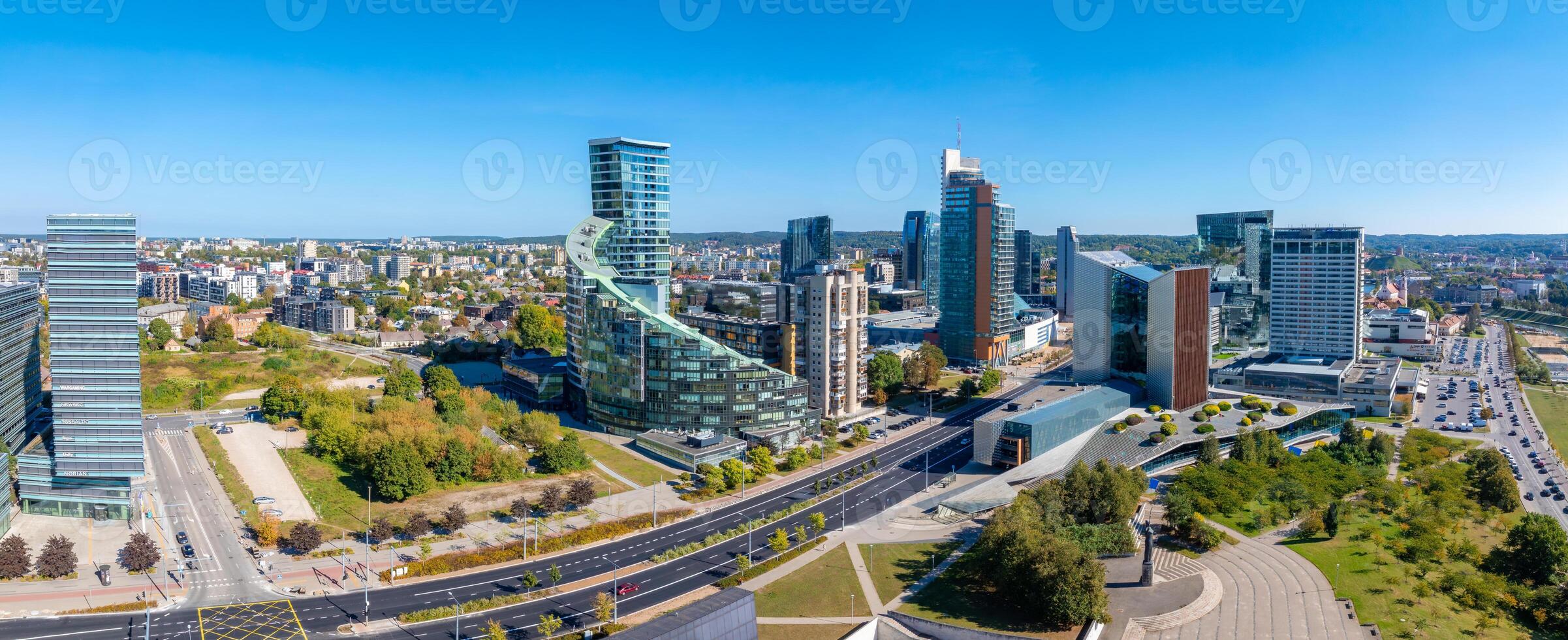 Aerial View of Vilnius Skyline with Modern Architecture and Green Spaces photo
