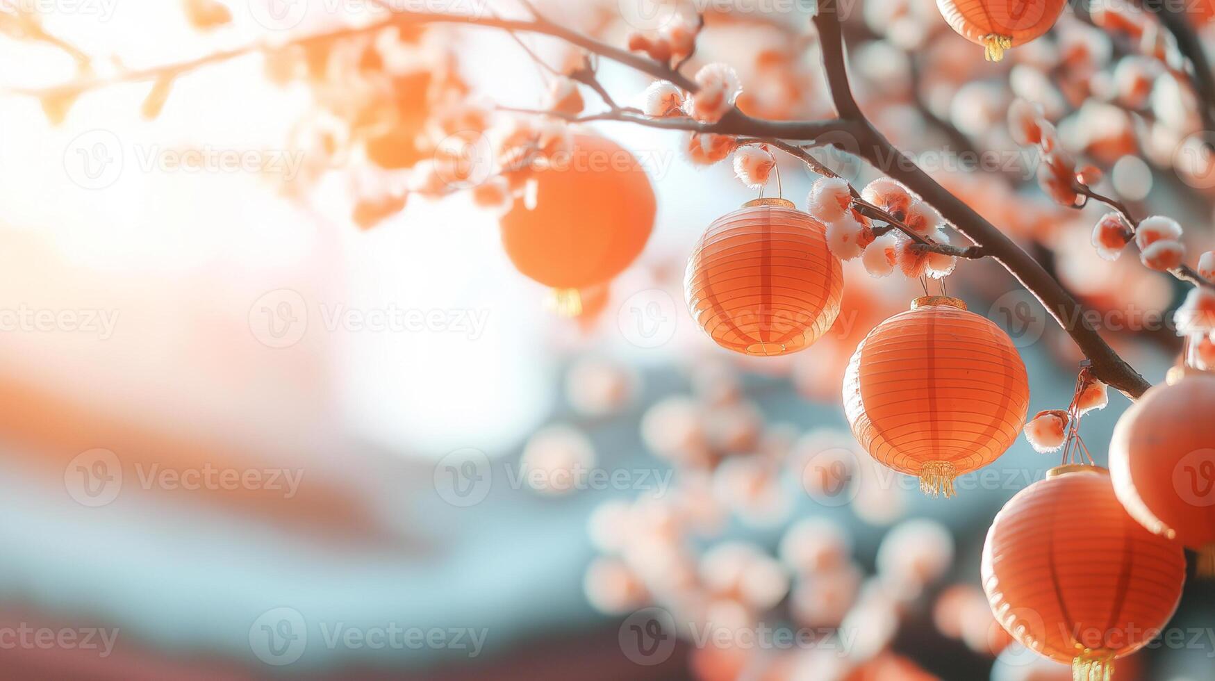 Chinese new year lanterns hanging from a tree photo