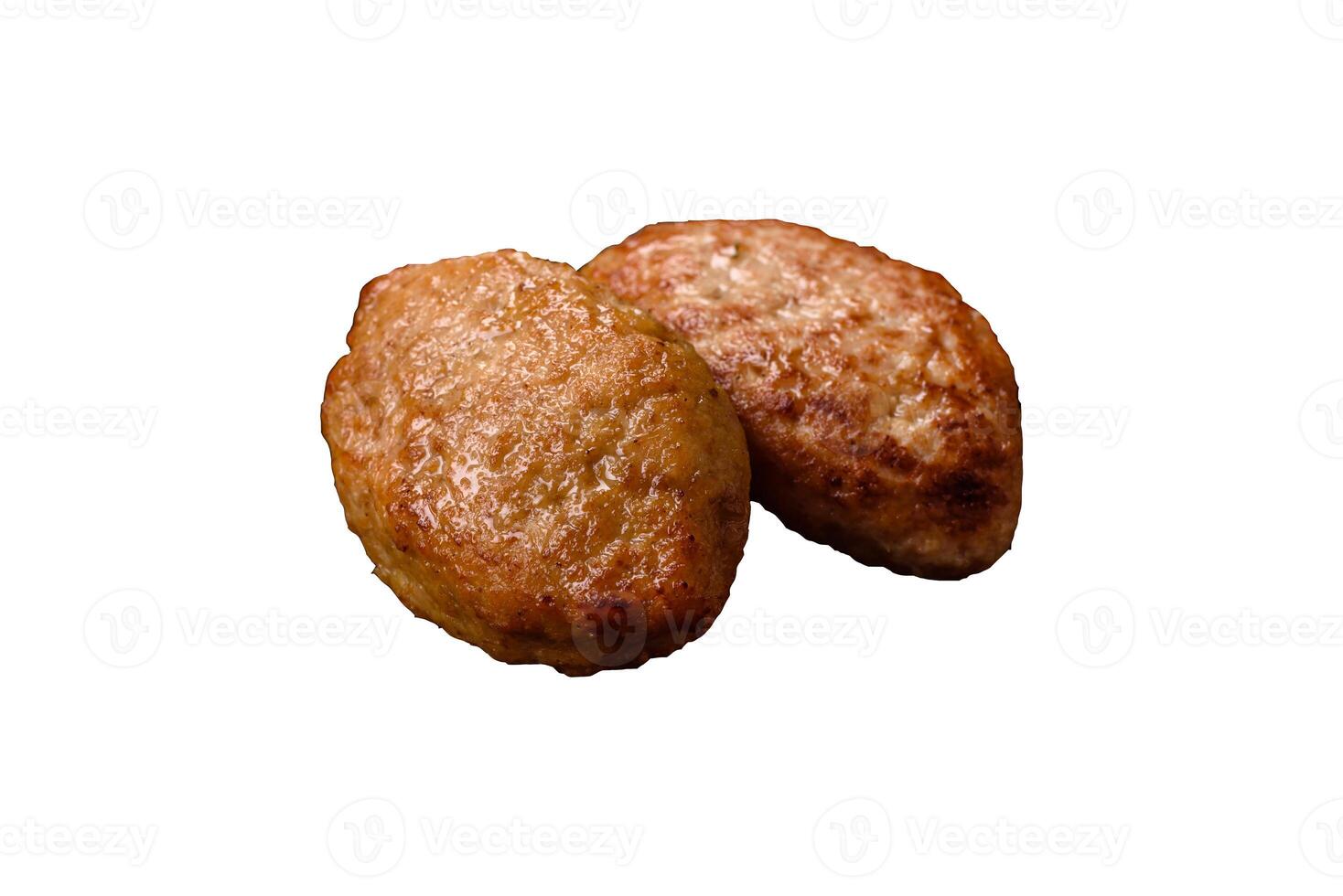 Delicious fresh fried minced fish cutlets with spices and herbs photo