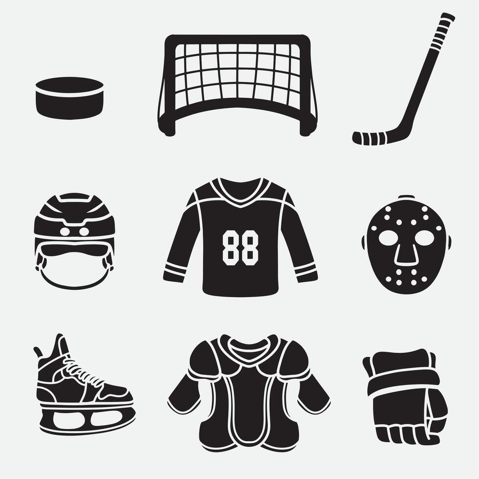 set of hockey element good for icons, symbol, silhouette design, etc vector