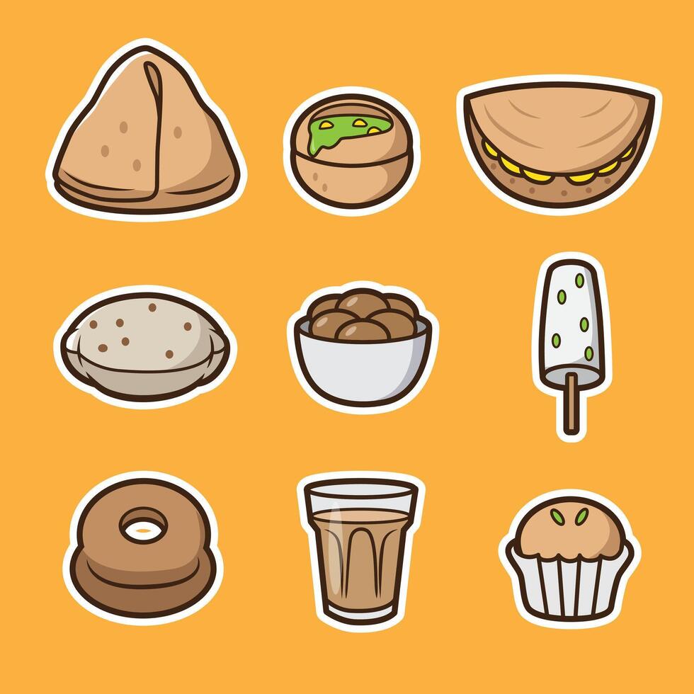 set of indian food and drink good for sticker, icons design, pins design, pattern t shirt vector