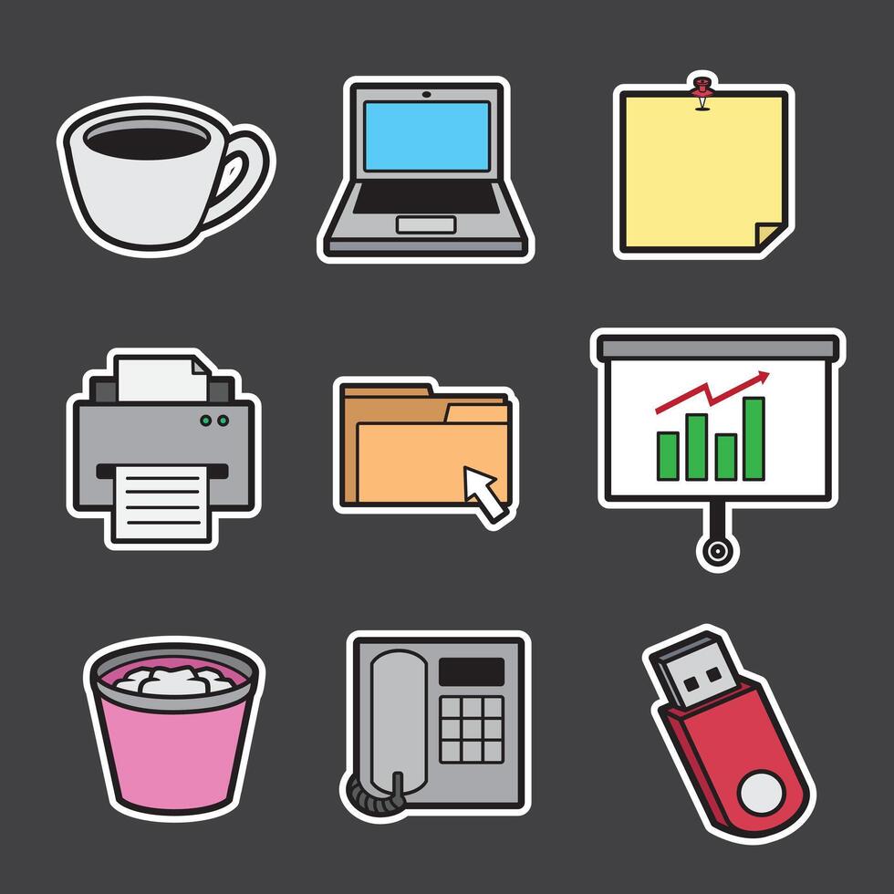 set of icon office good for sticker, patter t shirt, element graphic design vector