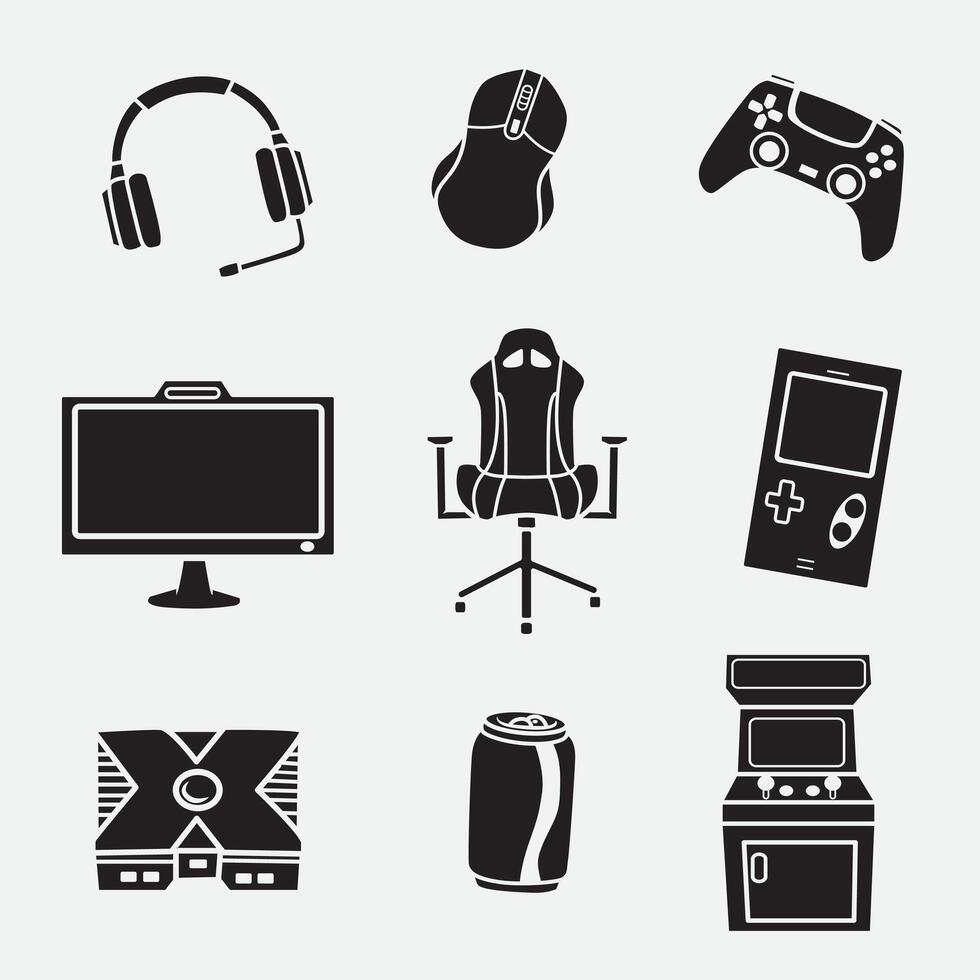 set of gamer gear good for icons, silhouette design, element design, etc vector