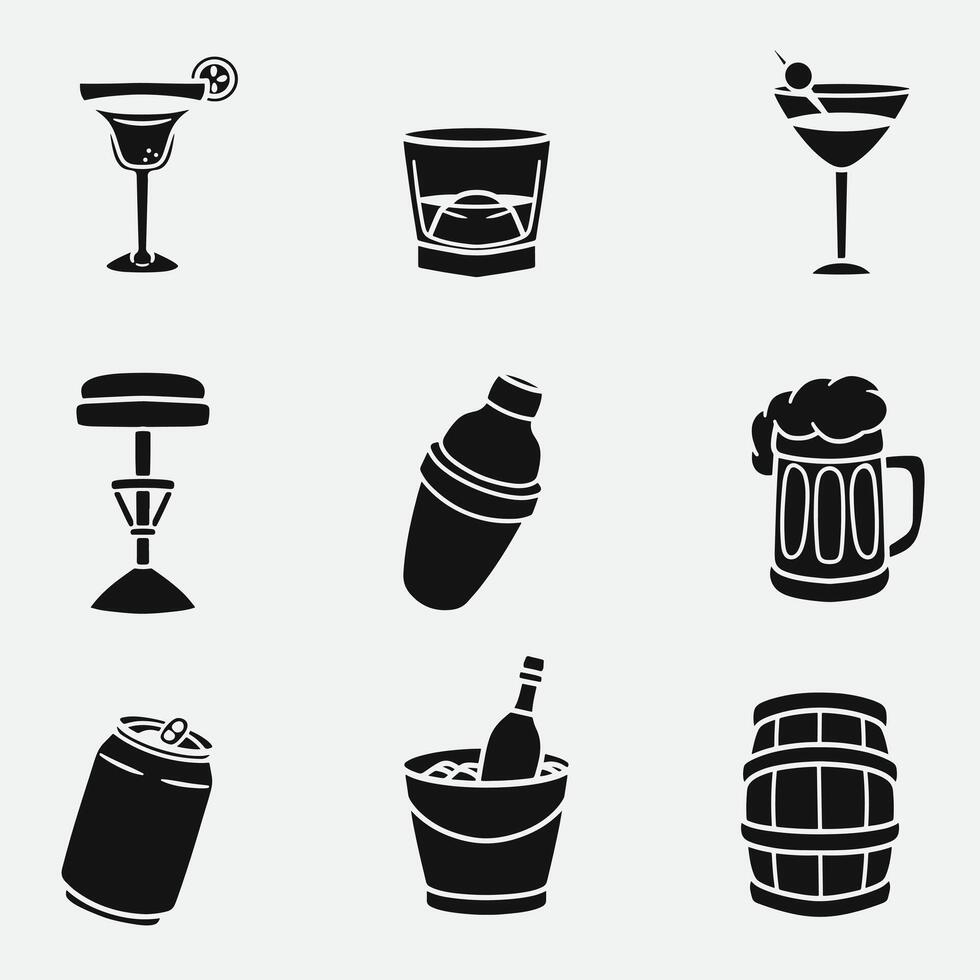 set of bar and drink good icons, silhouette design, symbol, element design, etc vector