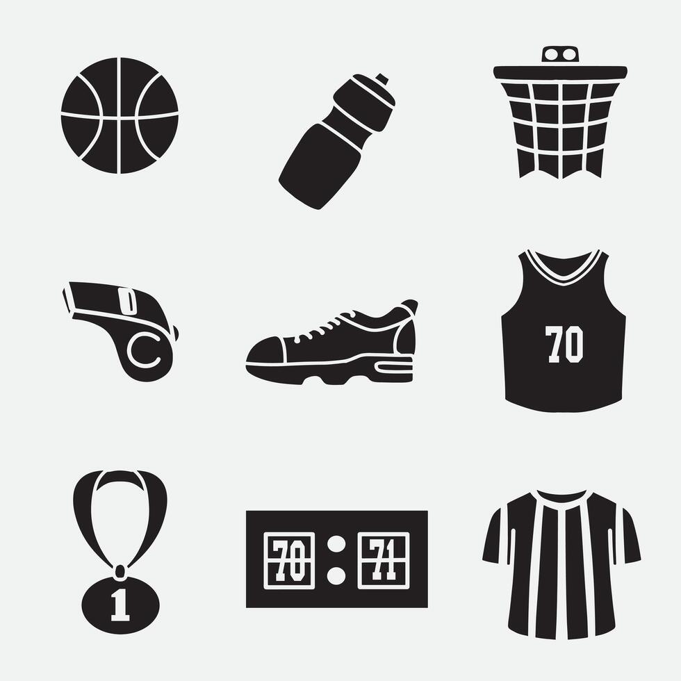 set of basketball icons good for symbol, silhouette design, logo, element design, etc vector