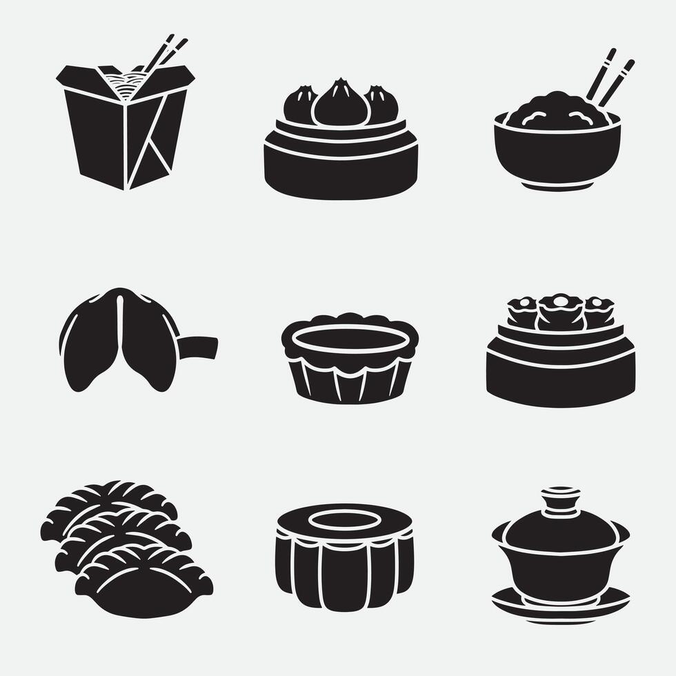 set of chinese food good for icons, silhouette design, symbol, element design, etc vector