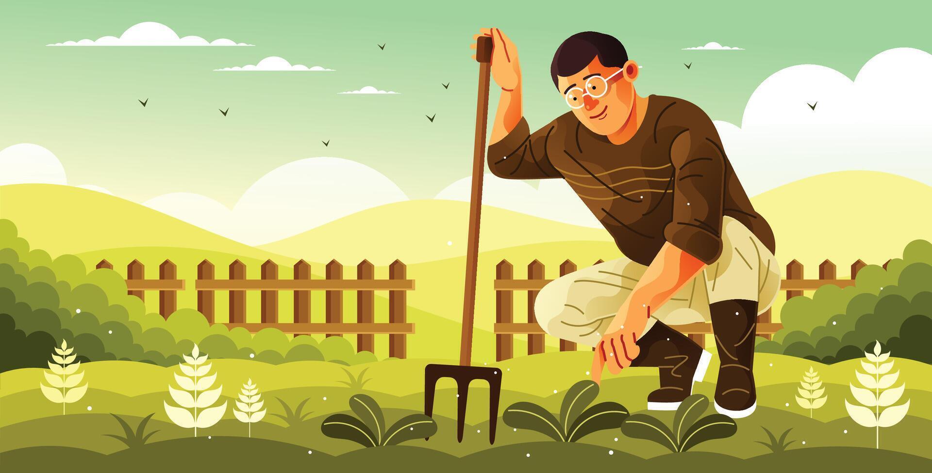 Gardener Working in Garden Illustration vector