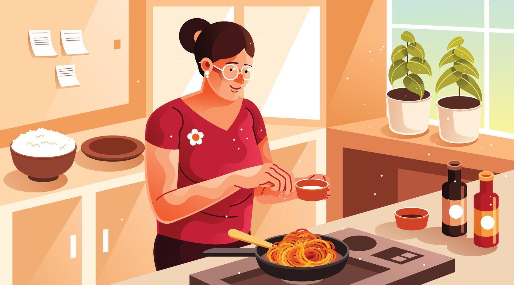 Mother Cooking a Pasta Illustration vector