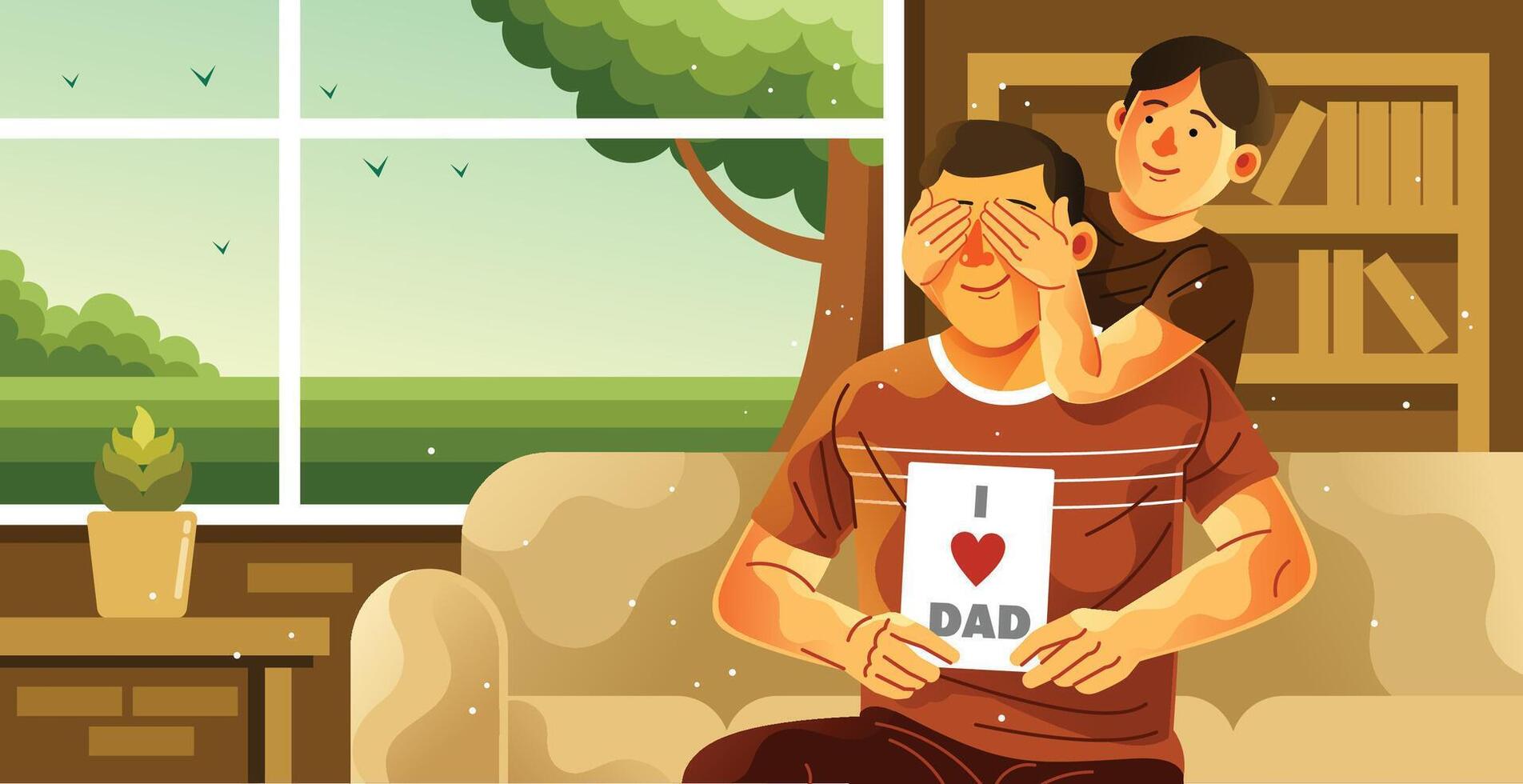 Son Surprises His Father Illustration vector