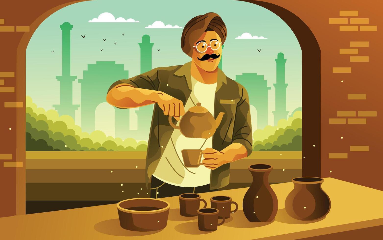 Indian Man Making Masala Chai Tea Illustration vector
