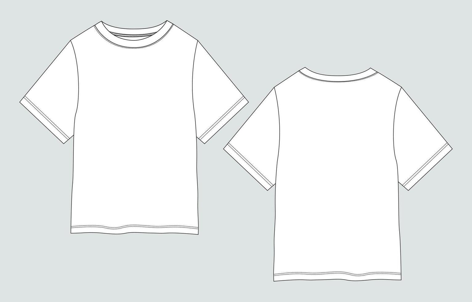 Hand drawing White Color t shirt front and back isolated on grey background vector