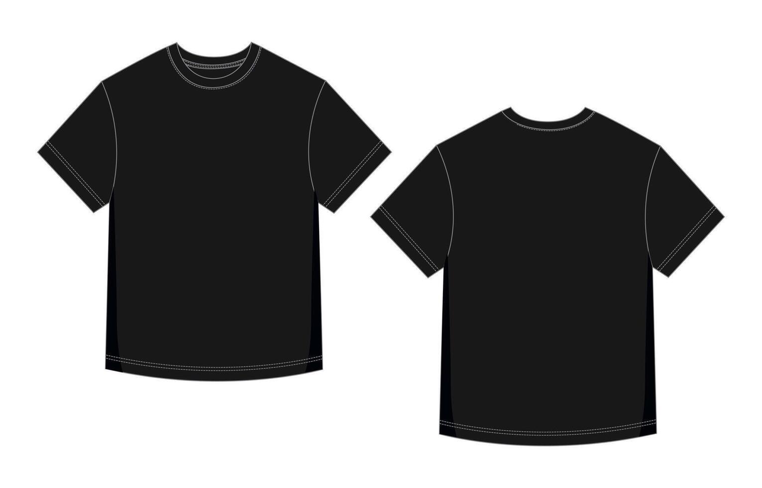 Black t shirt front and back isolated on white backdrop vector