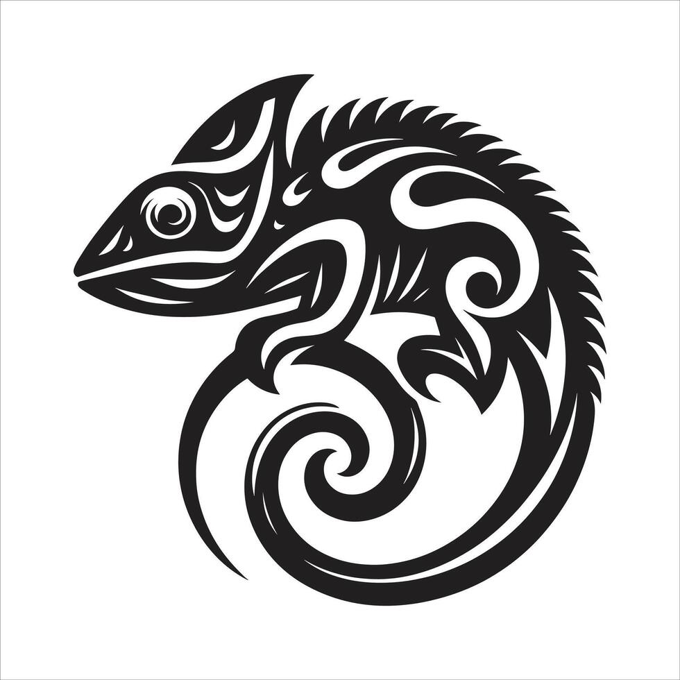 A Silhouette Black And White Drawing Of a Chameleon vector