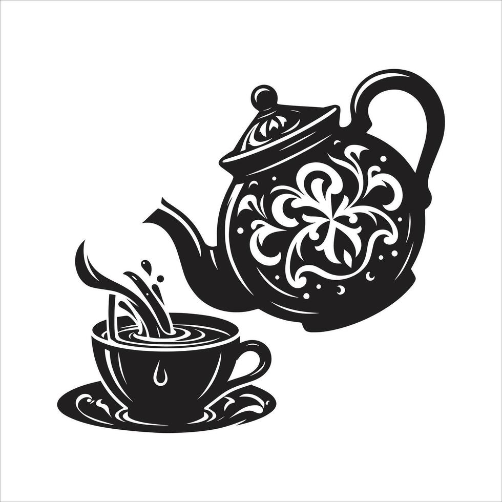 Silhouette Teapot And Cup On a Flat Surface vector