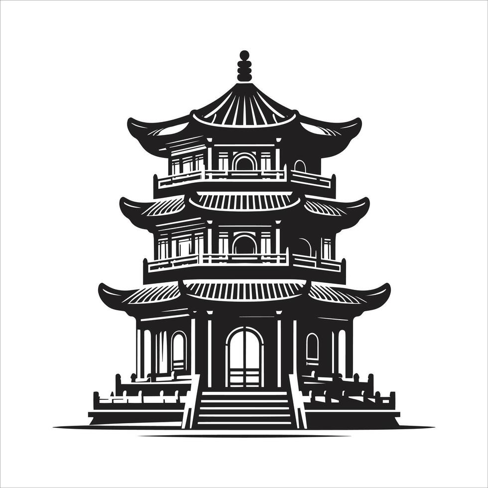 Chinese Temple Pagoda Silhouette vector