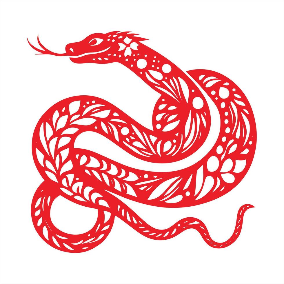 Zodiac Sign For Year of Snake, The Chinese Traditional Paper Cut Art vector