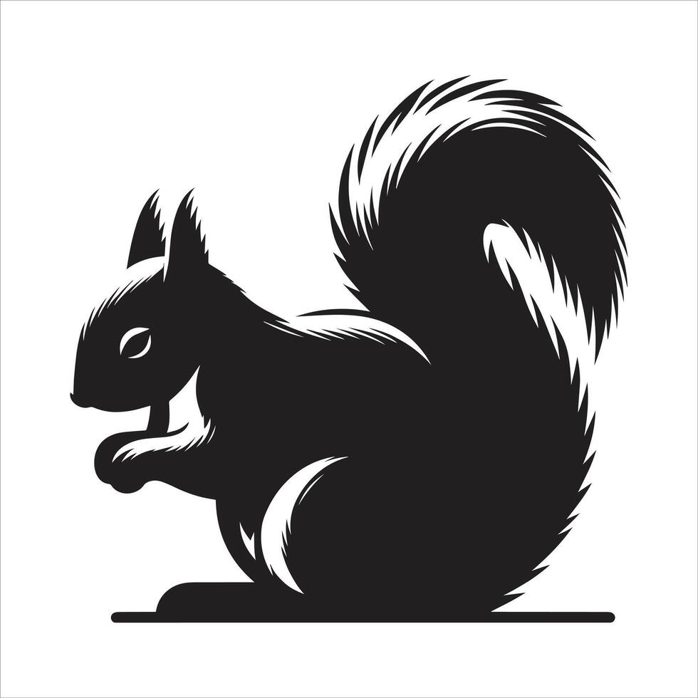 Silhouette Squirrel Black And White Color Illustration vector