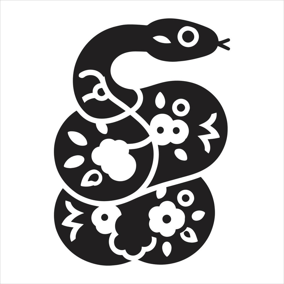 Serpent Snake With Flowers Clipart Minimalist Style Year Of The Snake vector