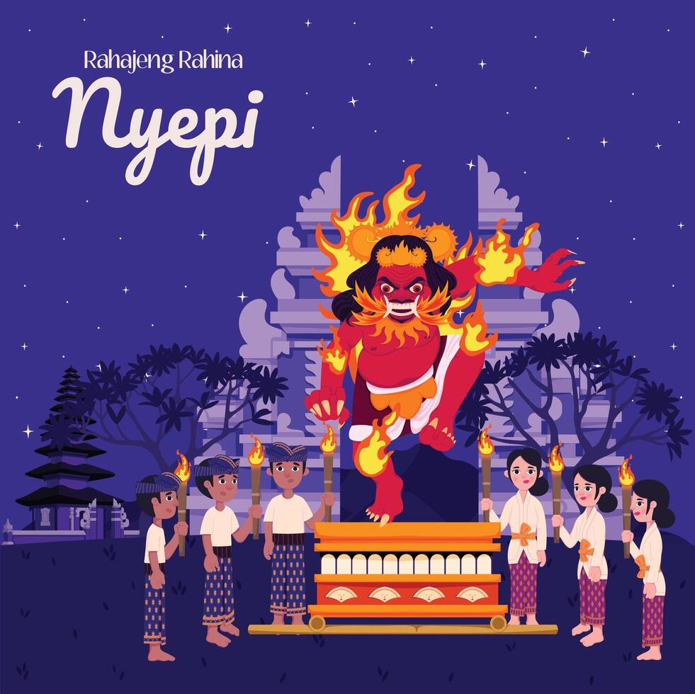 Burning Ogoh-Ogoh for Nyepi Day vector