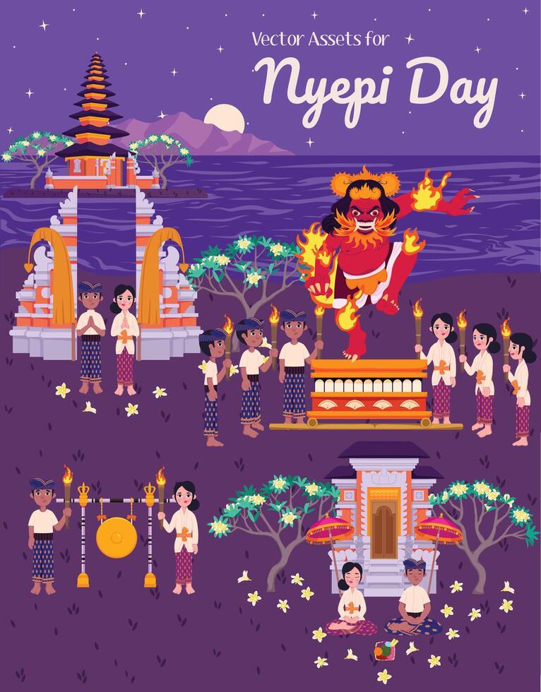 Before Nyepi Day Activity Template and Elements vector
