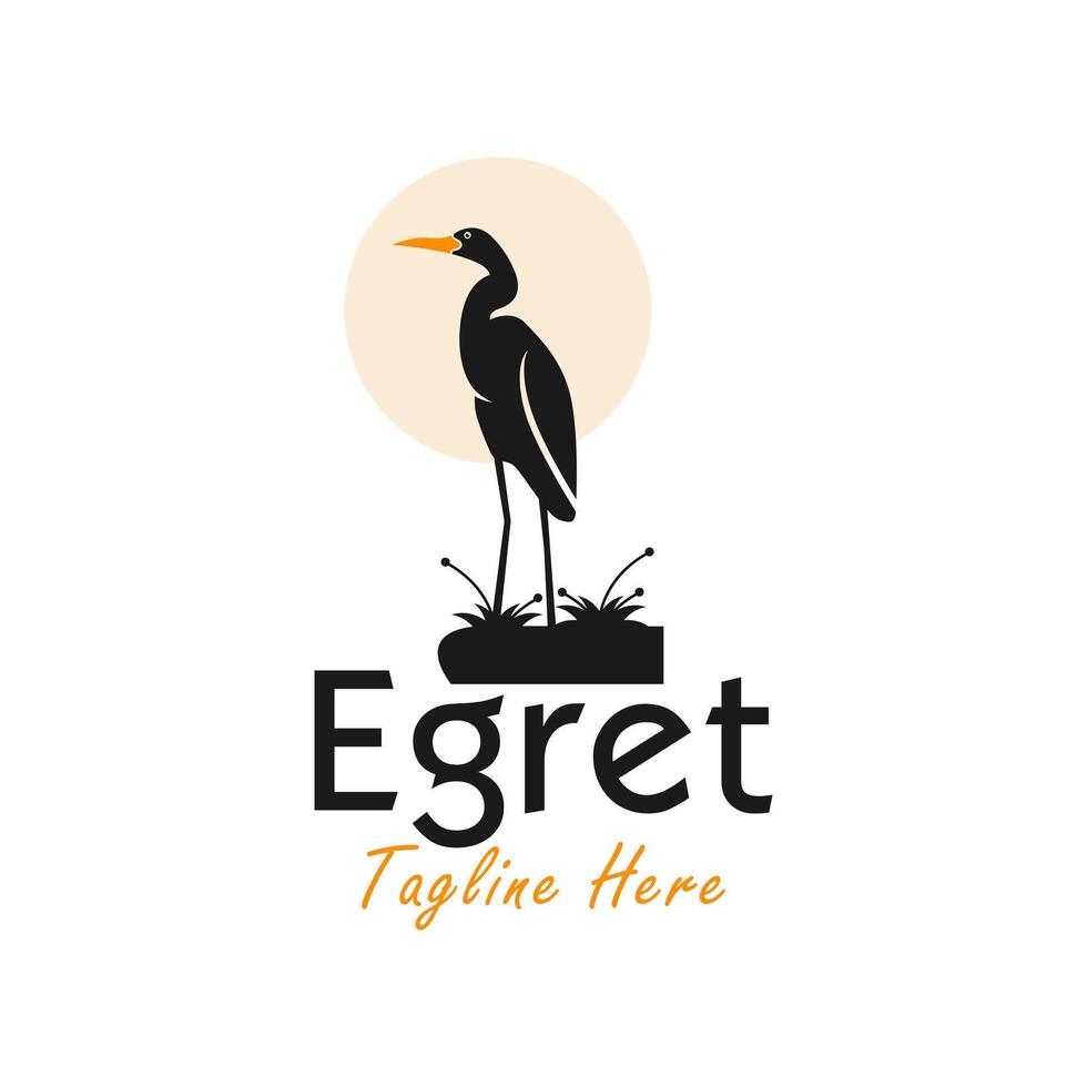 egret illustration logo vector