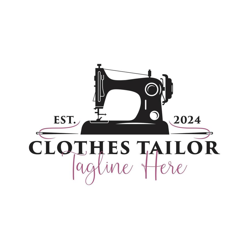 vintage sewing machine logo vector