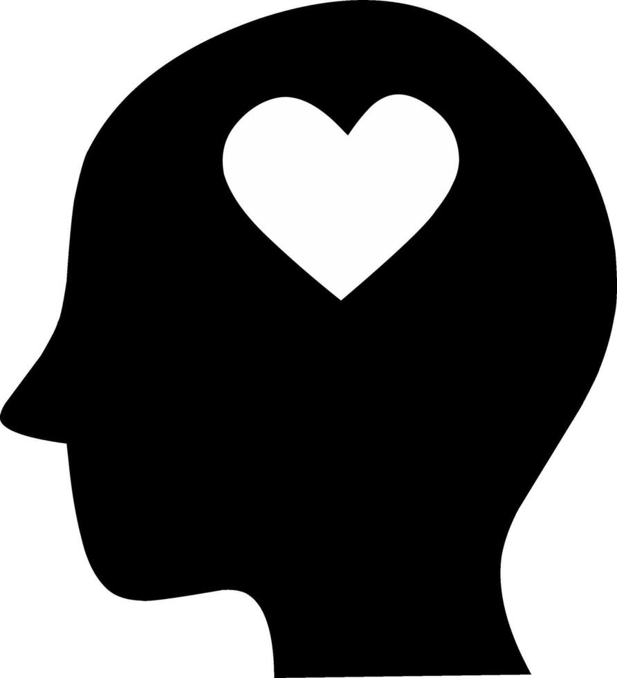 Mental health. Self love. Human head with heart shape. Editable Stroke vector