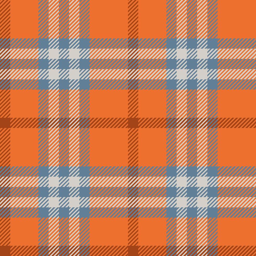 Orange plaid tartan seamless pattern with blue and white stripes, background for autumn, fabric design, apparel, wrapping paper, and digital wallpaper vector