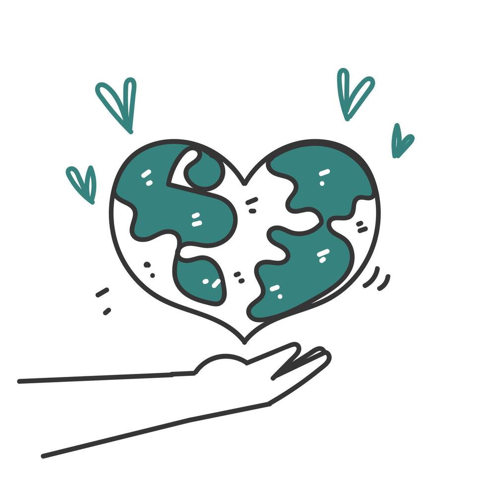 hand holding a heart shaped earth with hearts flying around it vector