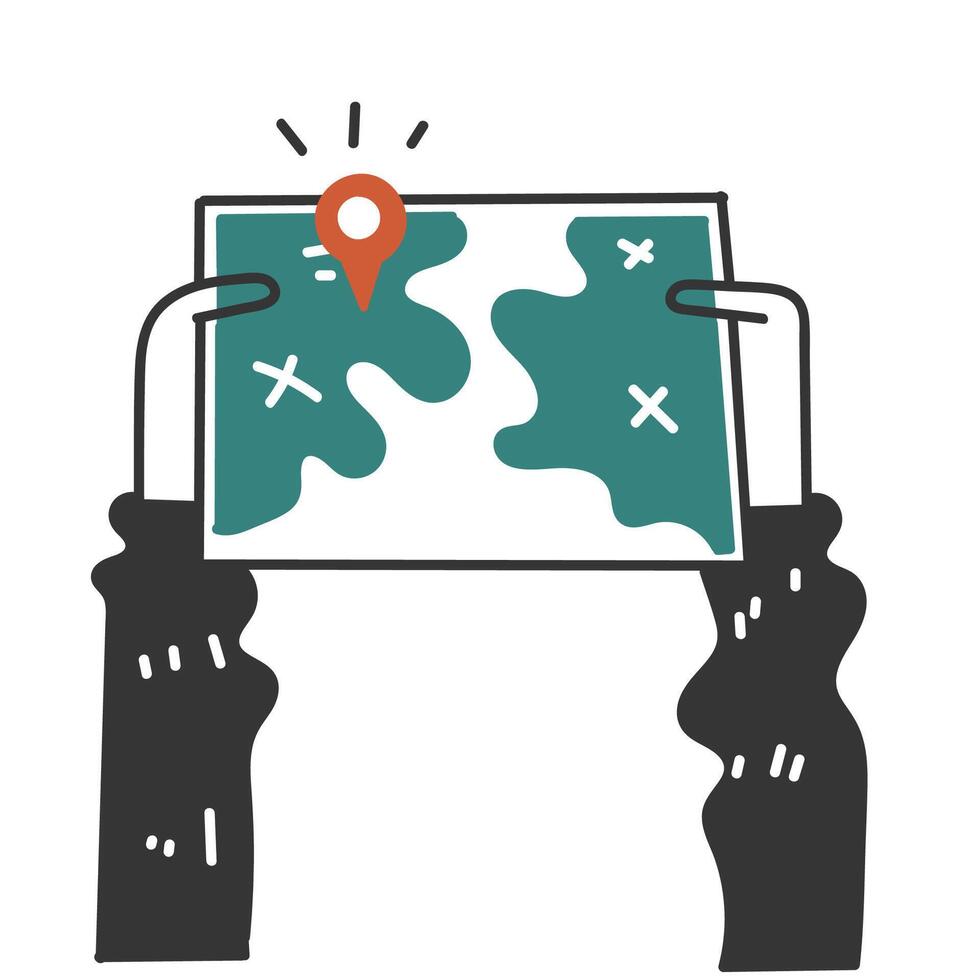 hand holding map with pin on it illustration vector