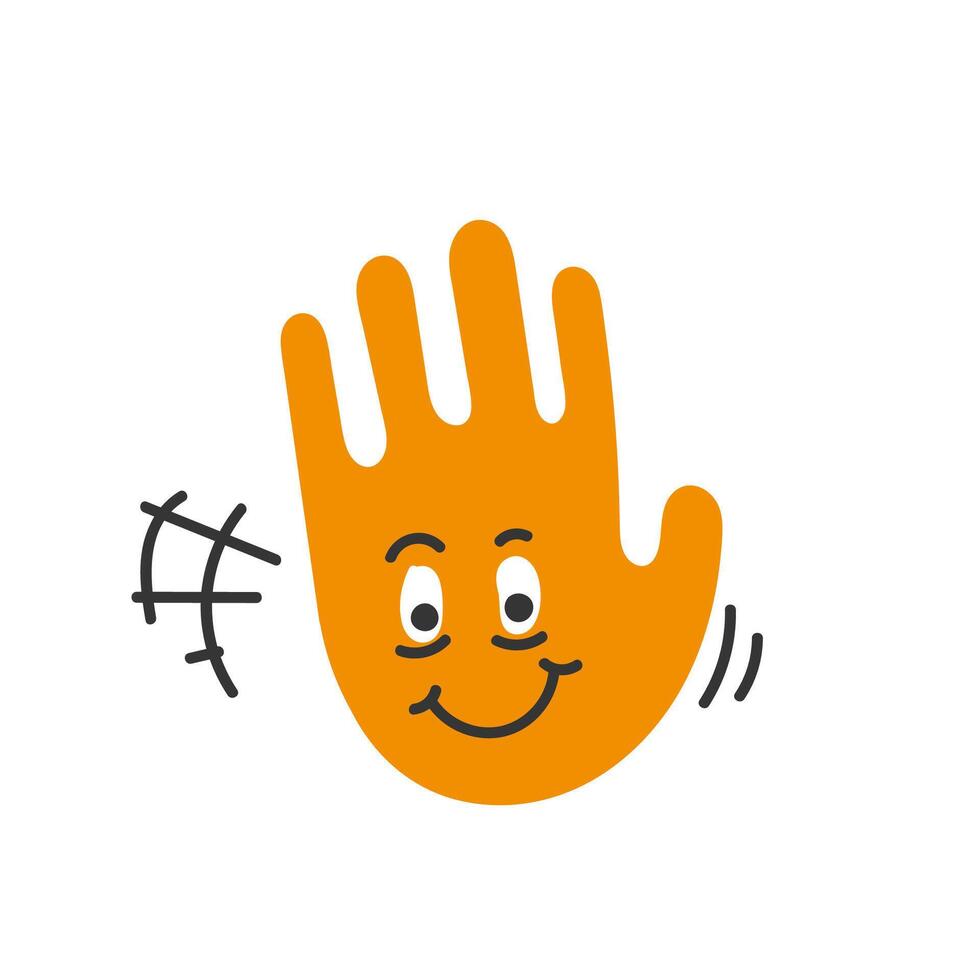 a cartoon hand with a smile and a wave vector