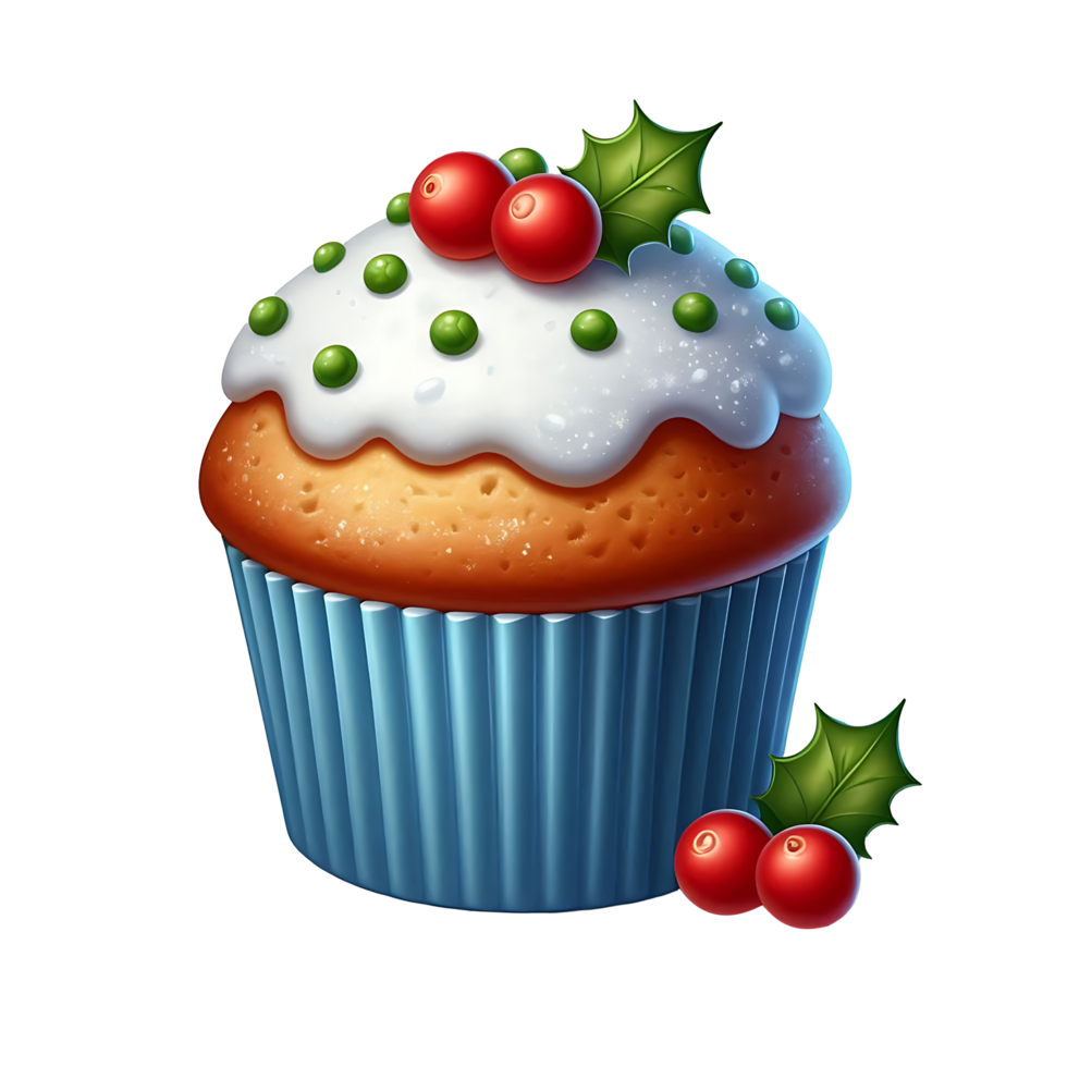 Christmas chocolate chip muffin cake with Cranberries and leaves png