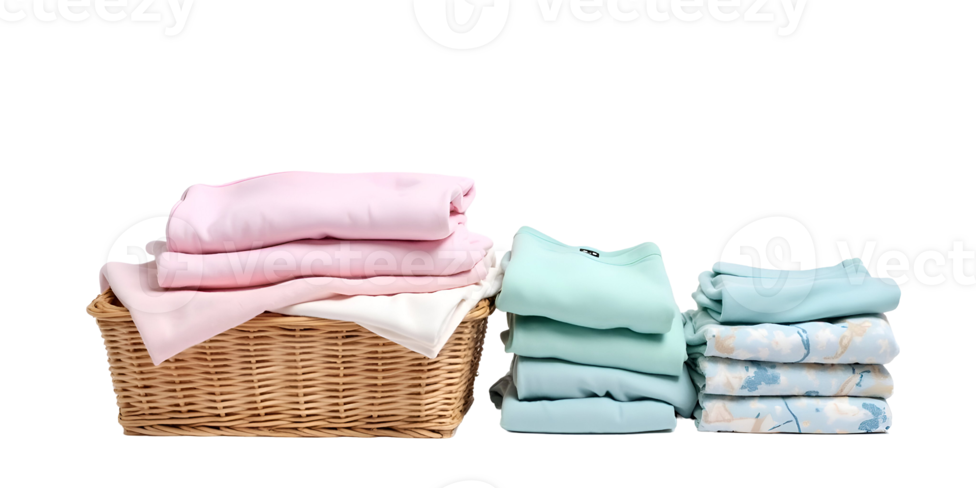 A basket with several folded towels in it png
