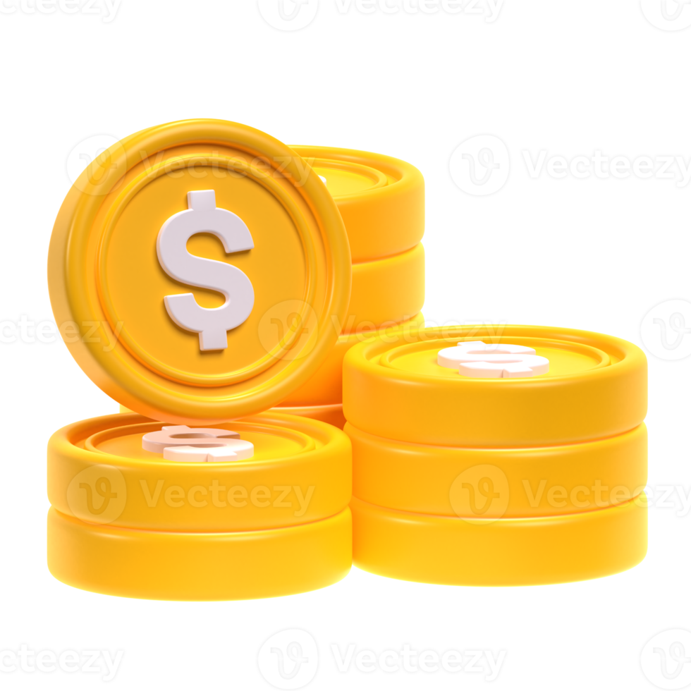 Gold coins with dollar sign on top png