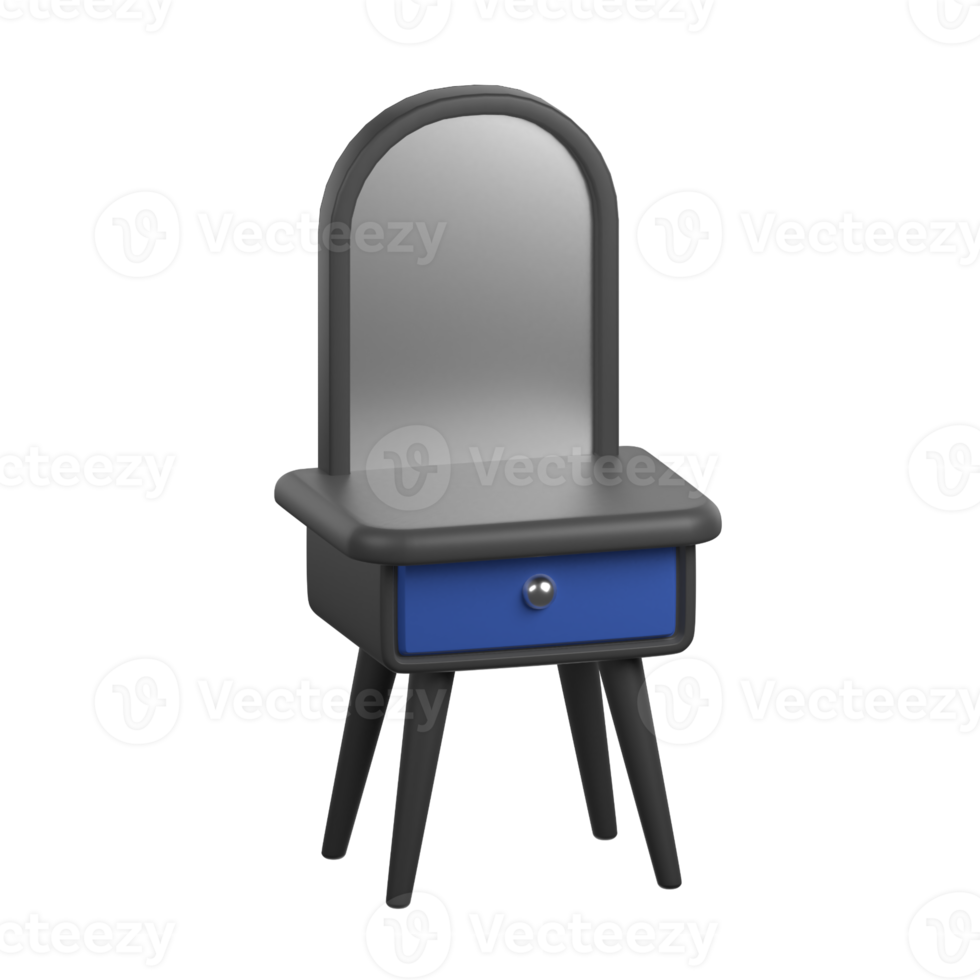 A small dressing table with a mirror and blue drawer png