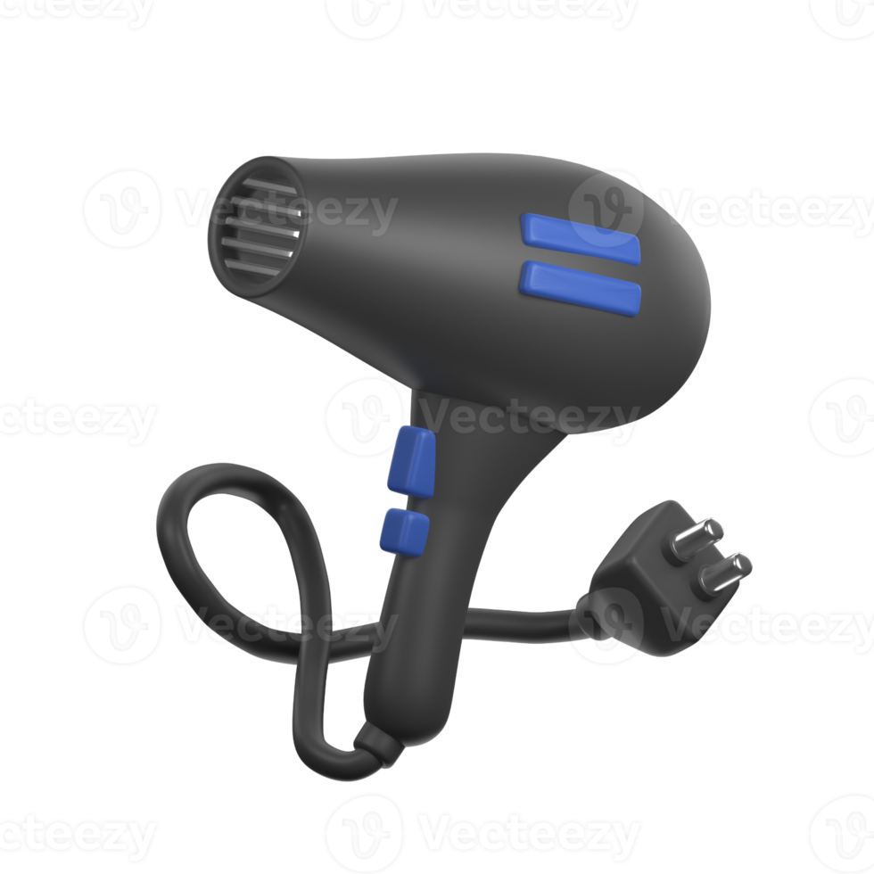 Hair dryer with a cord and plug in 3d Illustration png
