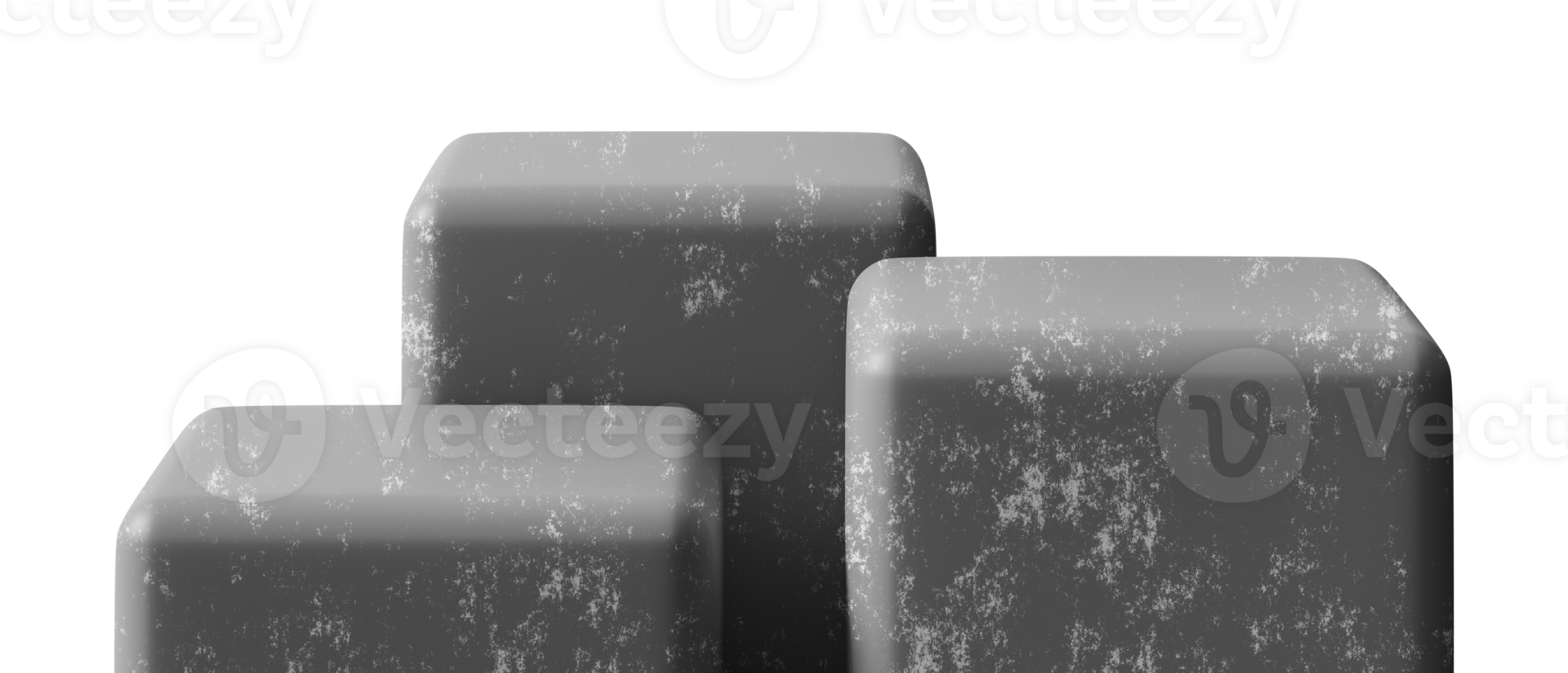 Group of three concrete podiums on transparent background. Front view. Mock up for product display. Cut out pedestal or platform. Empty scene. Stage, showcase for advertising png