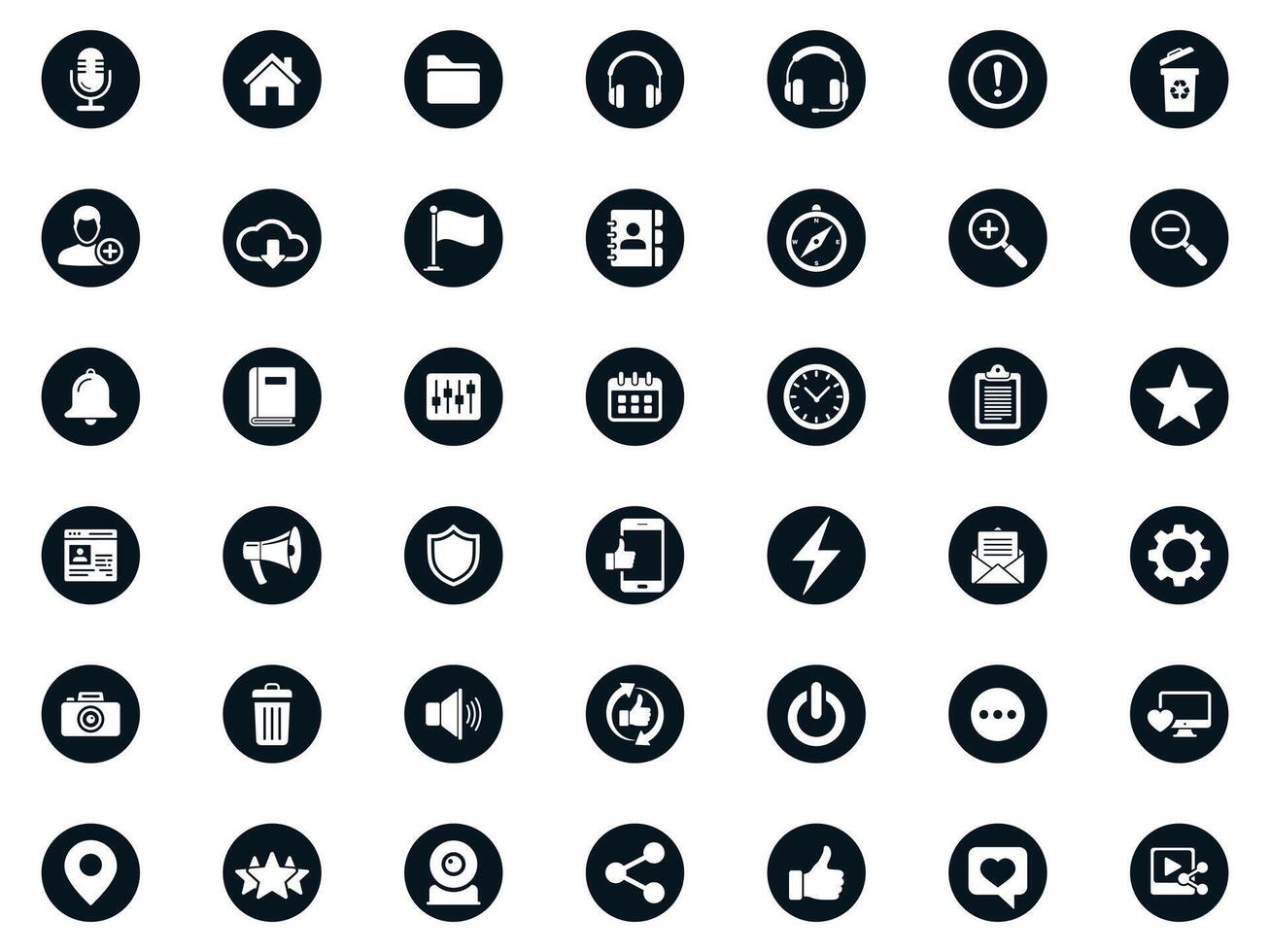 Website Icons Set Illustration. home, profile, settings, media vector