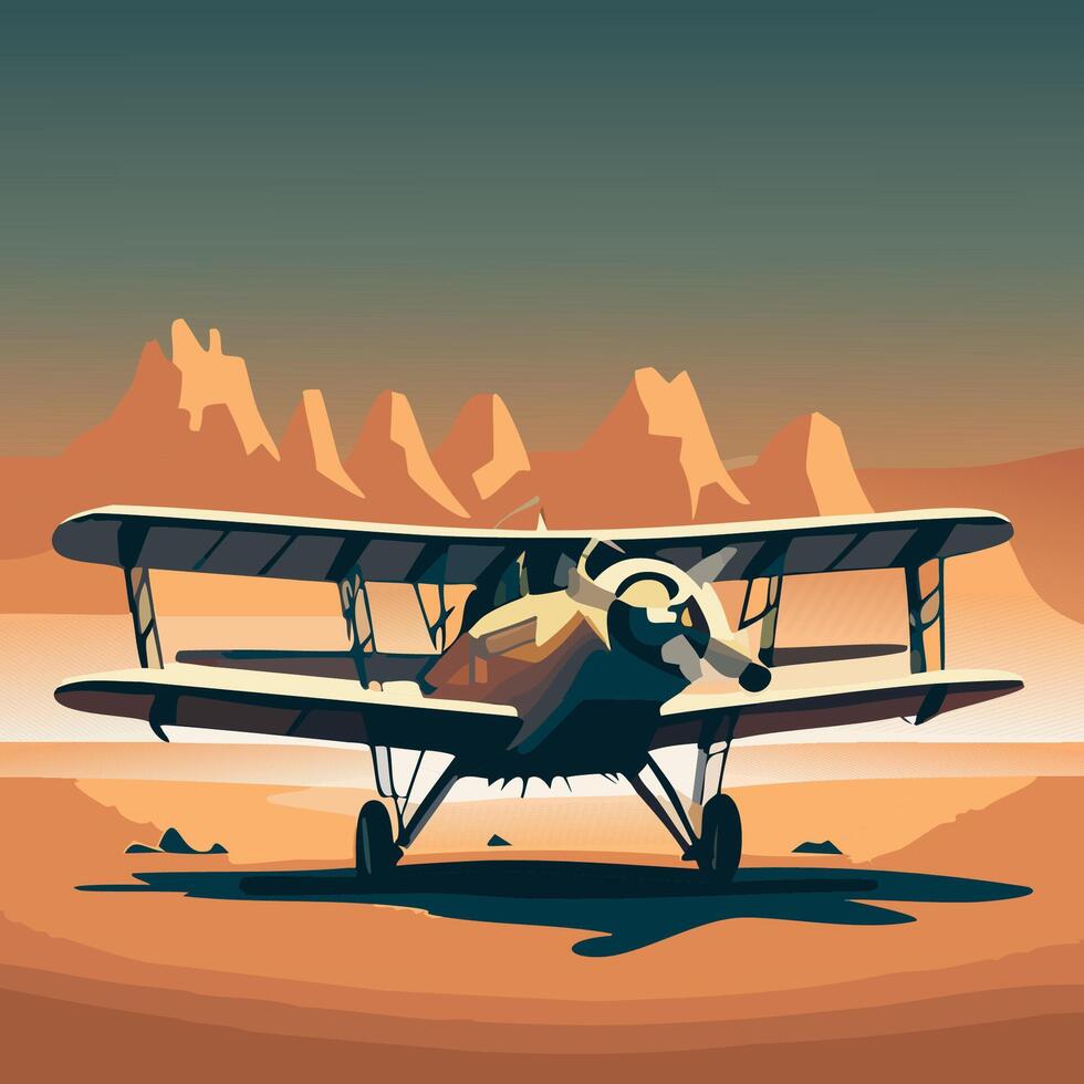 vintage airplane with desert view vector
