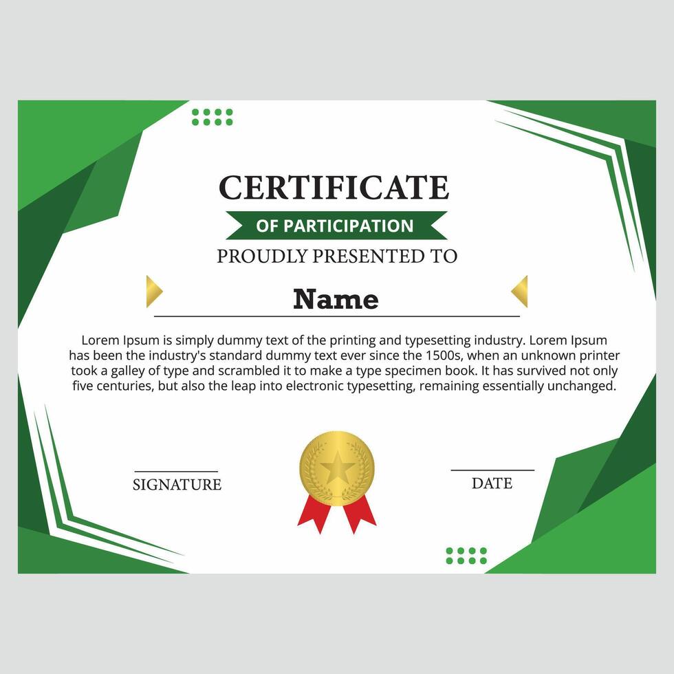 certificate template with abstract and modern elegant green frame vector