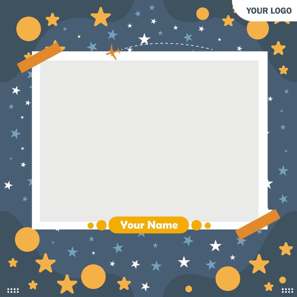 photo frame template with a space background full of stars vector