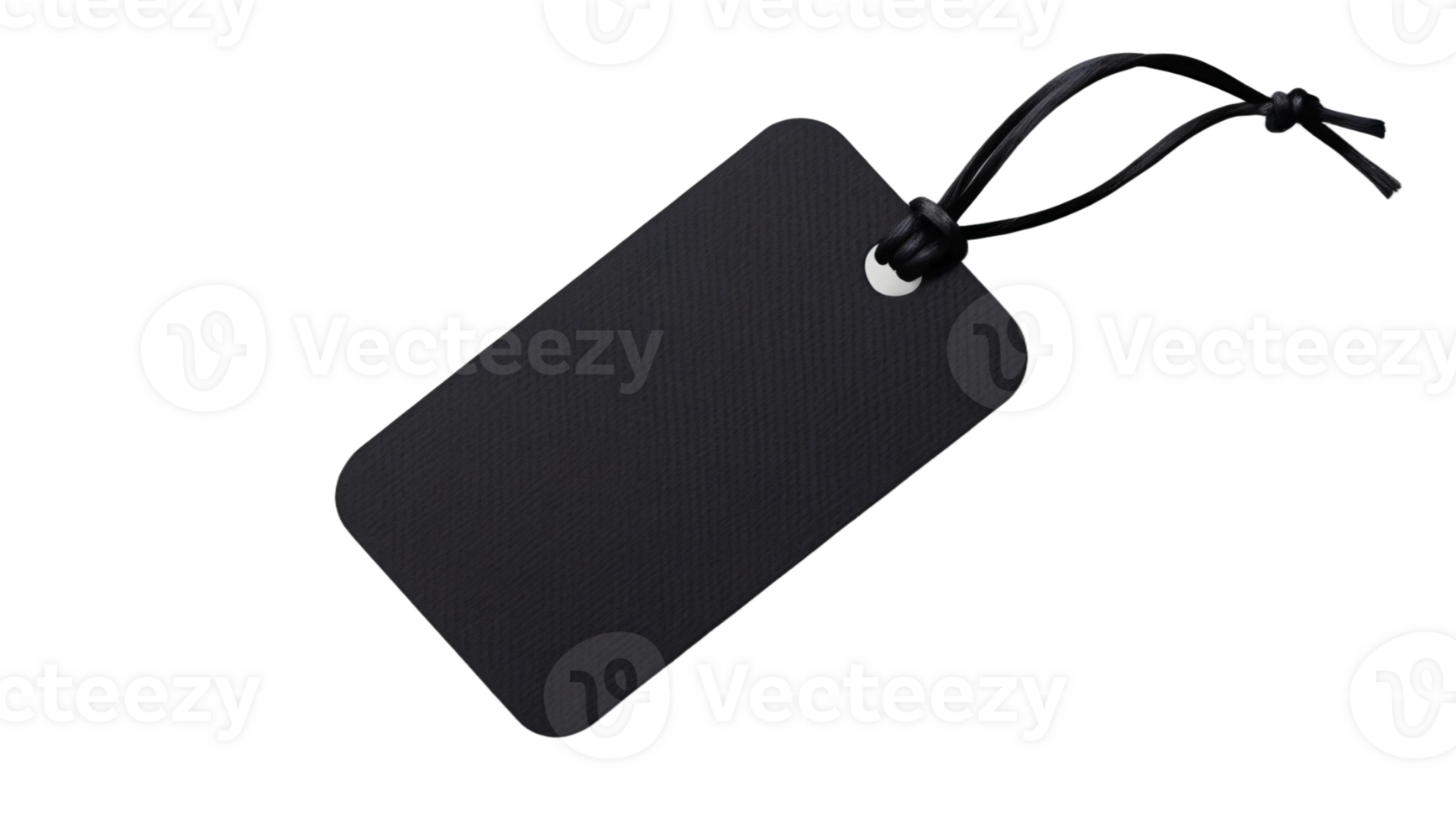 A blank black tag with a string, perfect for labeling items or gifts in various creative projects. Isolated on transparent background png