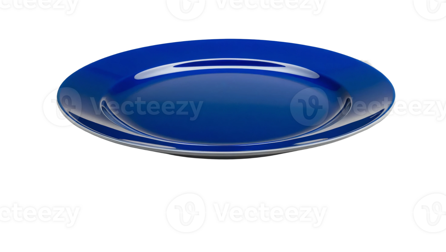 Round blue ceramic dinner plate with a glossy surface, perfect for serving meals or for decorative use in modern table settings. Isolated on transparent background png