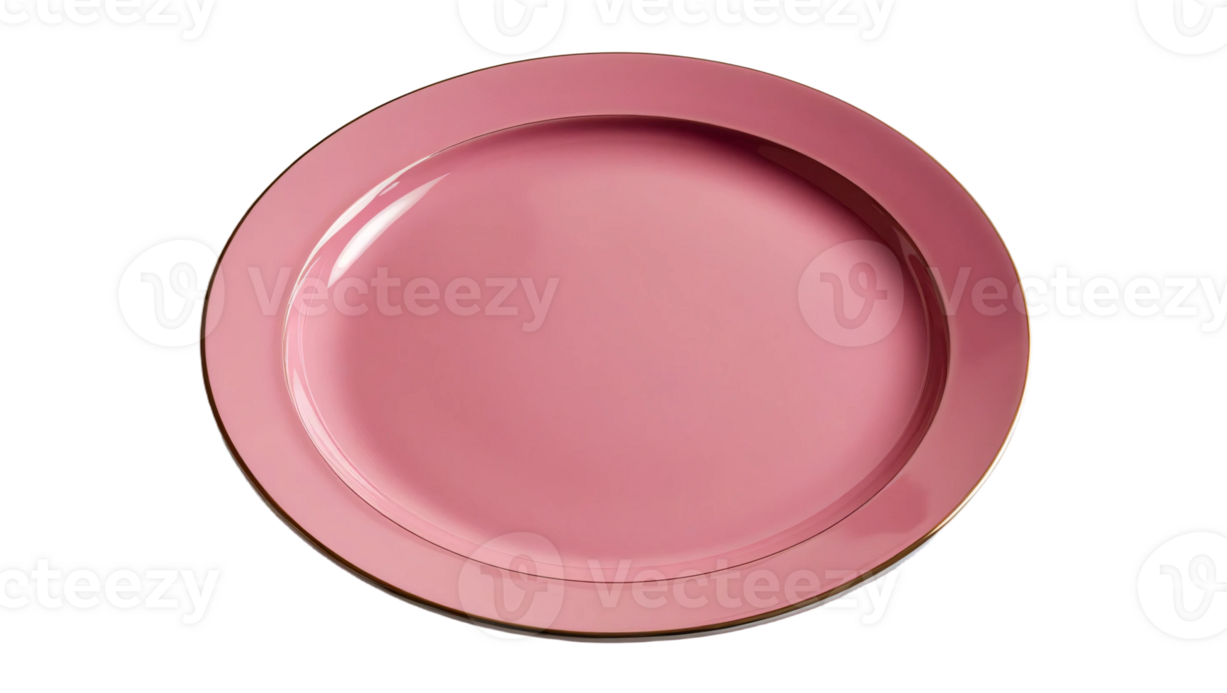 Round pink ceramic dinner plate with a glossy surface, perfect for serving meals or for decorative use in modern table settings. Isolated on transparent background png