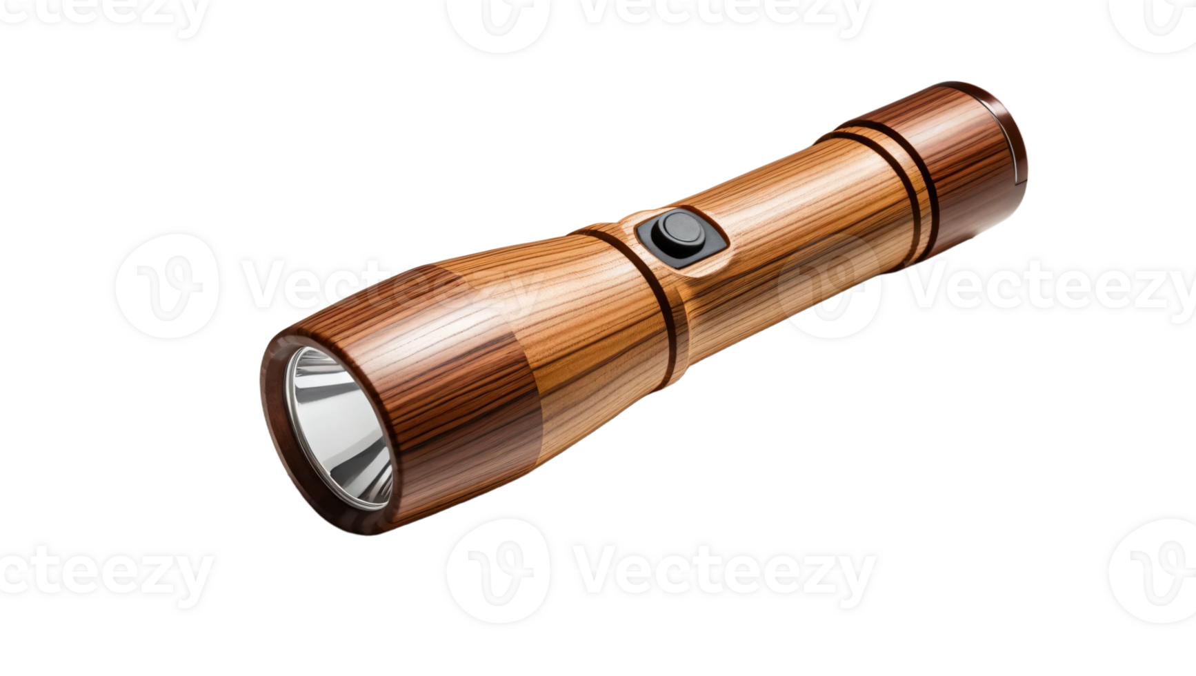 A flashlight with a wooden handle on a transparent background png