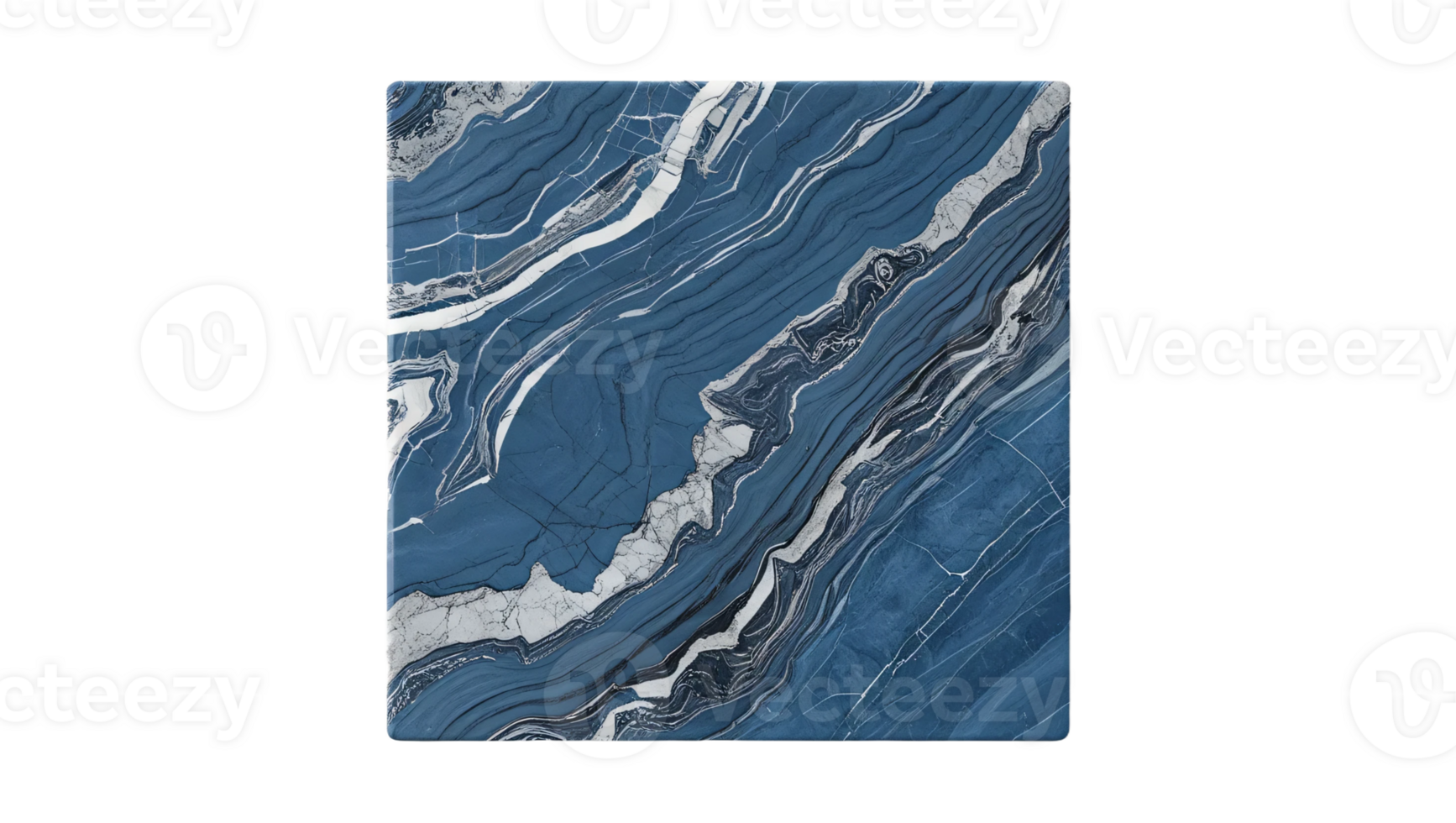 The square-shaped blue marble texture displays intricate gray veins on its surface. Isolated on transparent background png