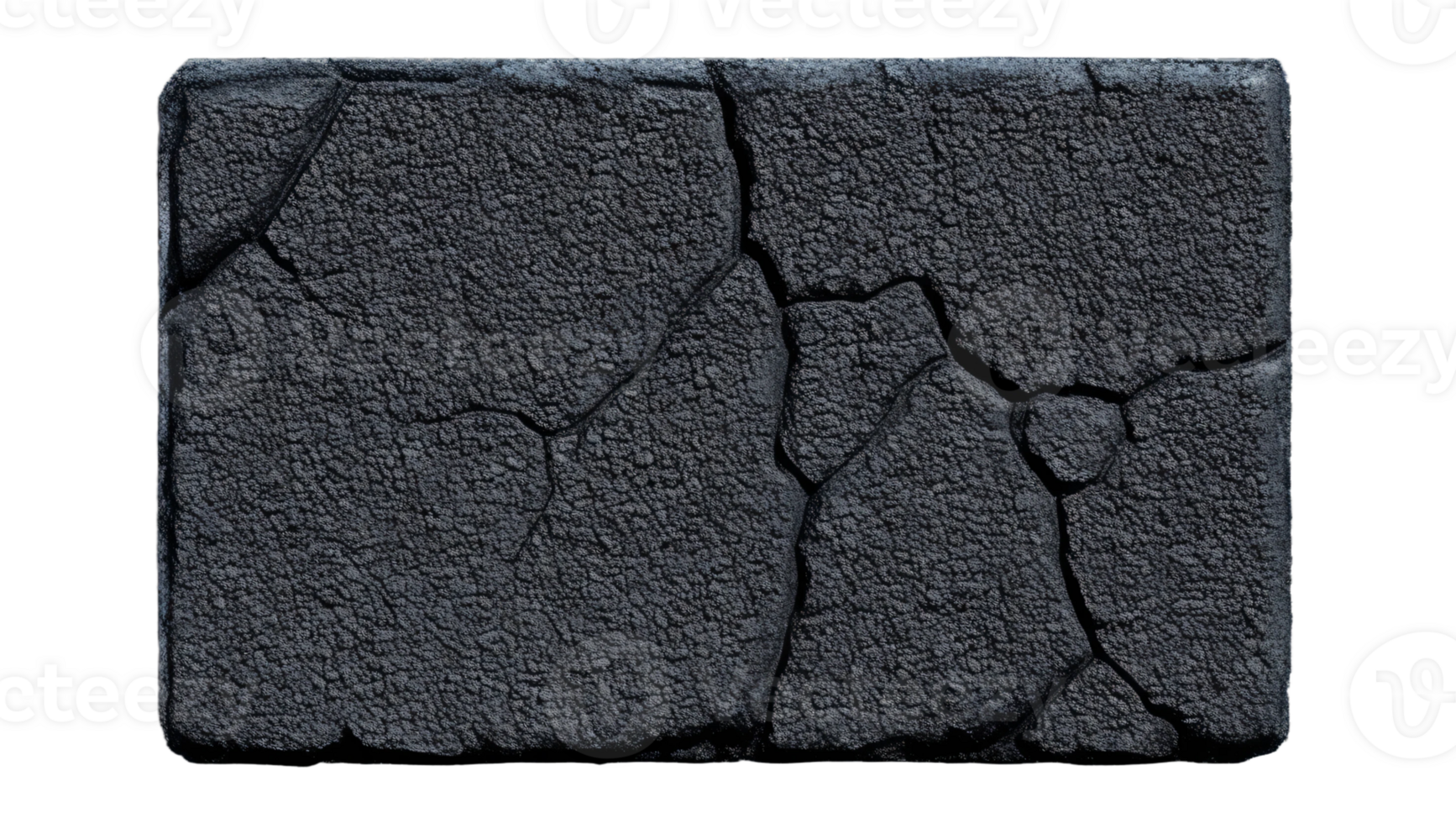 A black square with cracks on it. Isolated on transparent background png