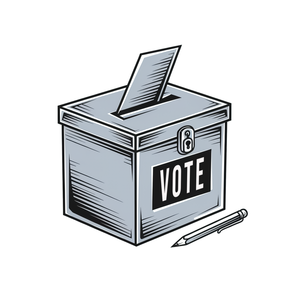 A vote box with a pencil and a pen inside png