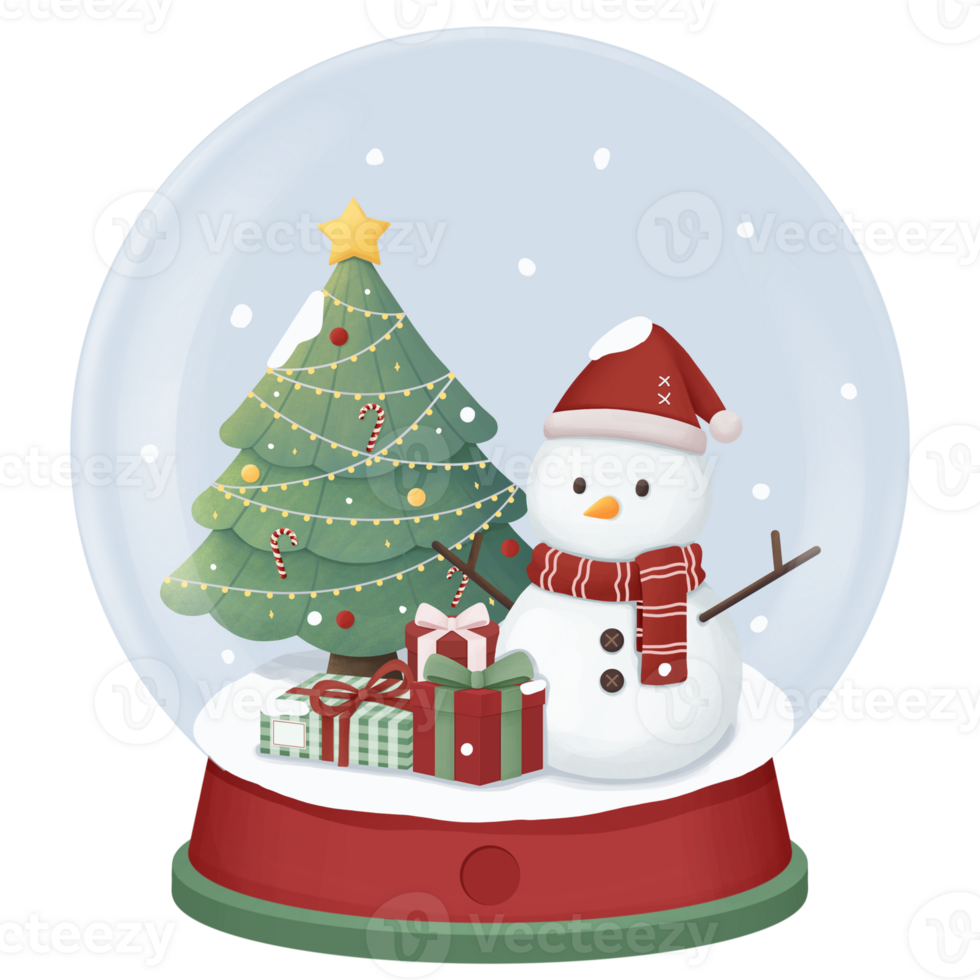 christmas snow globe with snowman and christmas tree png